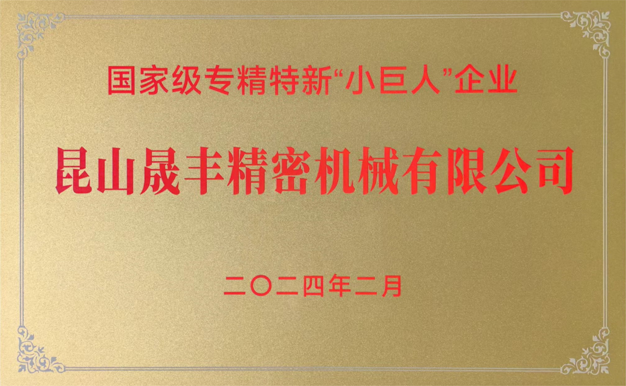 Certificate of National Specialized, Refined, Unique & Innovative 